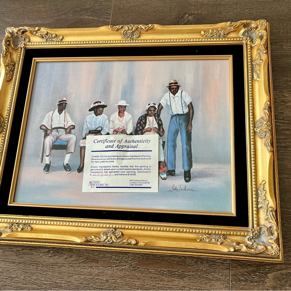 Vintage Lithograph On Canvas Signed by Ida Jackson with Golden Frame - Picture 12 of 15
